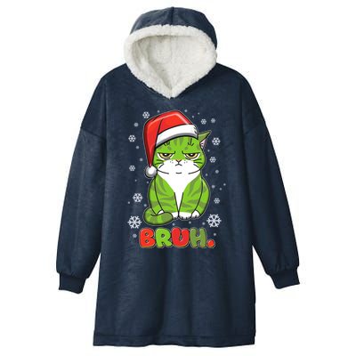 Funny Christmas Bruh Grumpy Grinch Cat Hooded Wearable Blanket