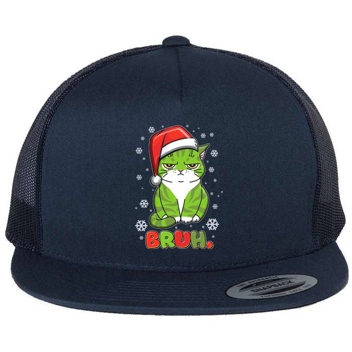 Funny Christmas Bruh Grumpy Grinch Cat Flatbill Hat
