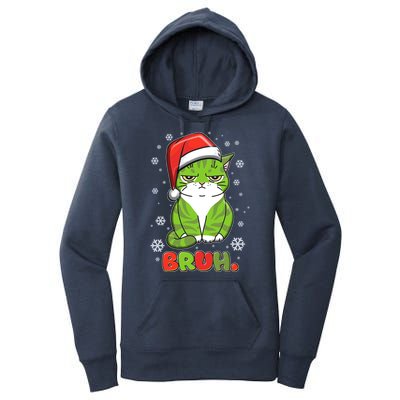 Funny Christmas Bruh Grumpy Grinch Cat Women's Pullover Hoodie