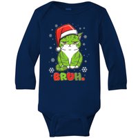 Funny Christmas Bruh Grumpy Grinch Cat Baby Long Sleeve Bodysuit