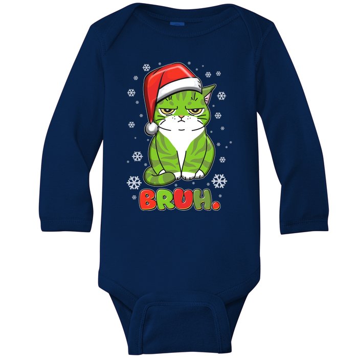 Funny Christmas Bruh Grumpy Grinch Cat Baby Long Sleeve Bodysuit