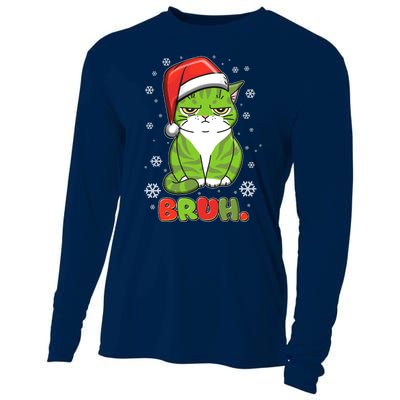 Funny Christmas Bruh Grumpy Grinch Cat Cooling Performance Long Sleeve Crew