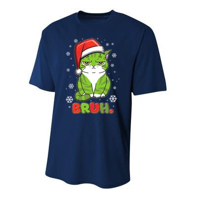 Funny Christmas Bruh Grumpy Grinch Cat Performance Sprint T-Shirt