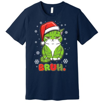 Funny Christmas Bruh Grumpy Grinch Cat Premium T-Shirt