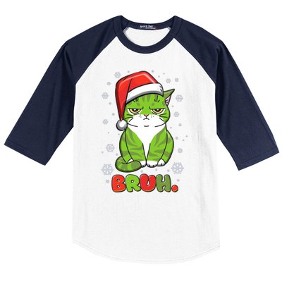 Funny Christmas Bruh Grumpy Grinch Cat Baseball Sleeve Shirt