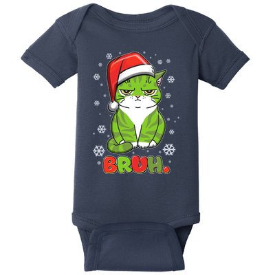 Funny Christmas Bruh Grumpy Grinch Cat Baby Bodysuit
