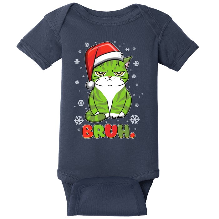 Funny Christmas Bruh Grumpy Grinch Cat Baby Bodysuit