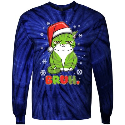 Funny Christmas Bruh Grumpy Grinch Cat Tie-Dye Long Sleeve Shirt