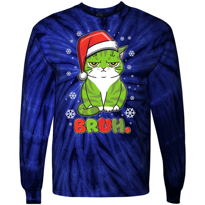 Funny Christmas Bruh Grumpy Grinch Cat Tie-Dye Long Sleeve Shirt