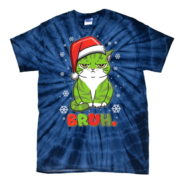 Funny Christmas Bruh Grumpy Grinch Cat Tie-Dye T-Shirt