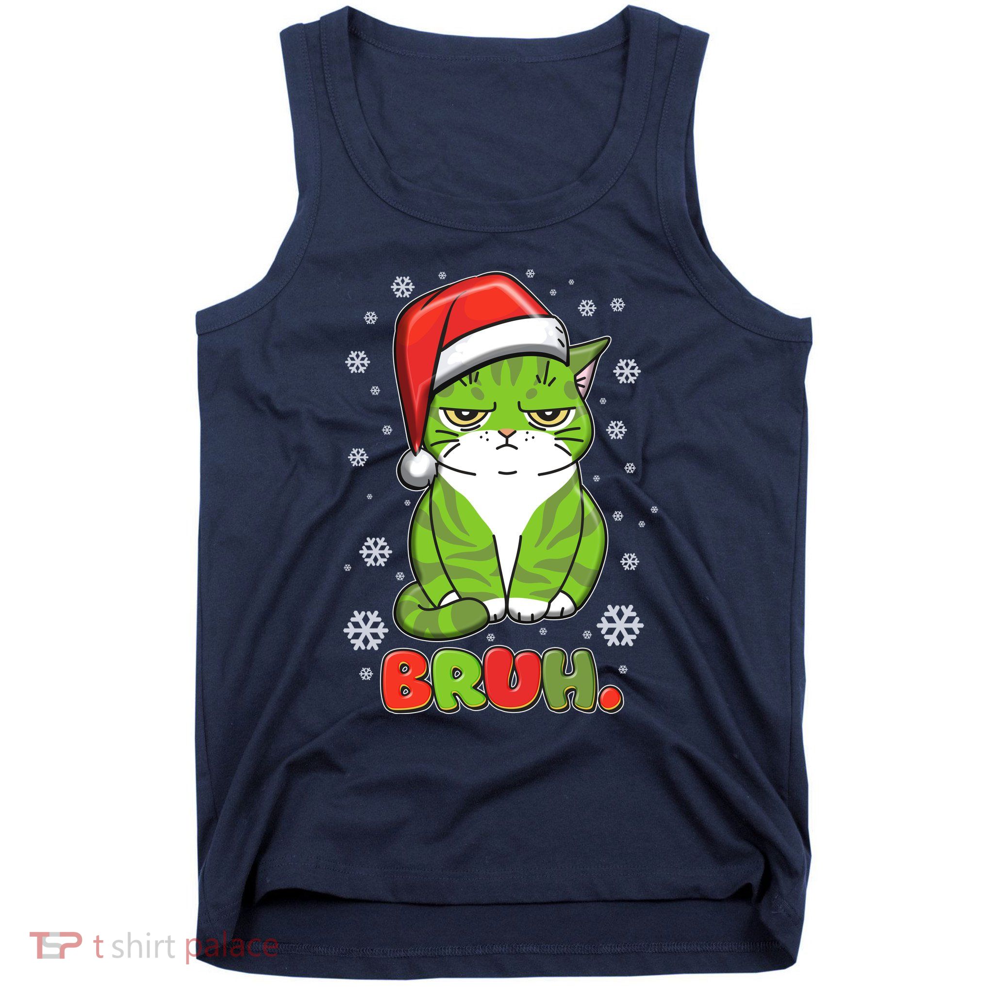 Funny Christmas Bruh Grumpy Grinch Cat Tank Top