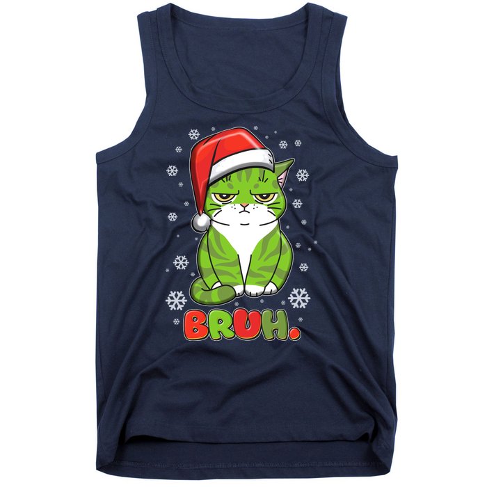 Funny Christmas Bruh Grumpy Grinch Cat Tank Top