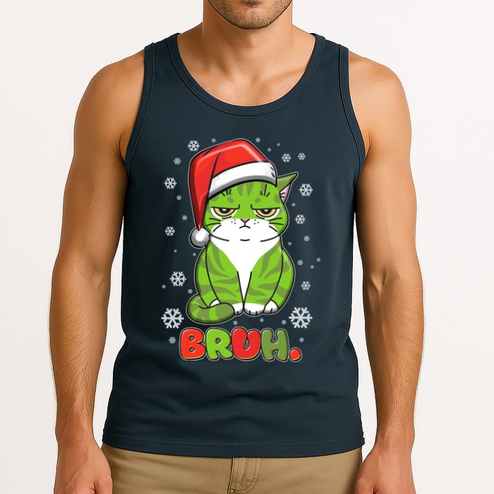Funny Christmas Bruh Grumpy Grinch Cat Tank Top