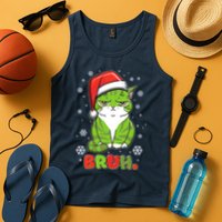 Funny Christmas Bruh Grumpy Grinch Cat Tank Top