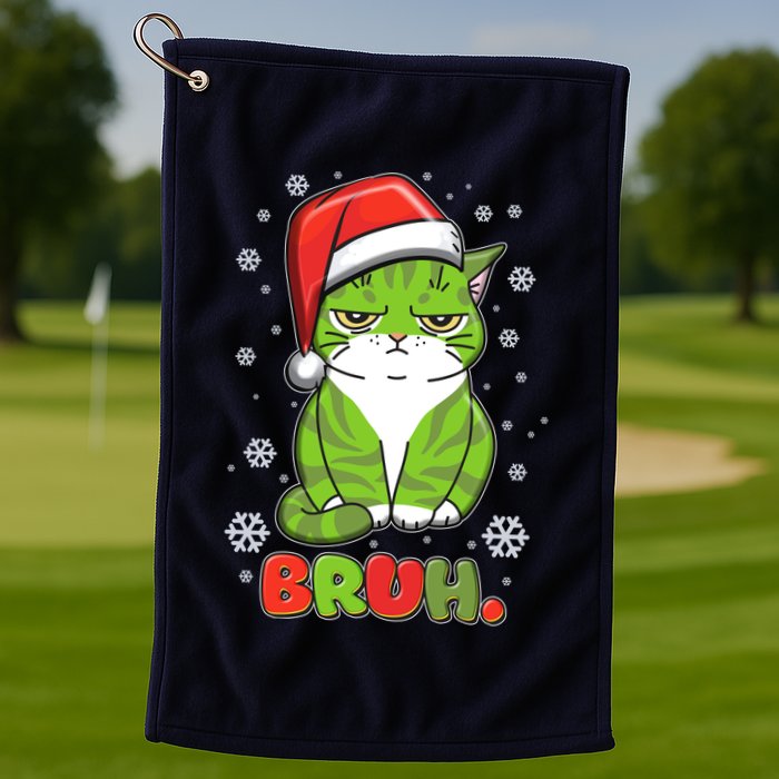 Funny Christmas Bruh Grumpy Grinch Cat Golf Towel