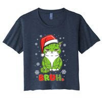 Funny Christmas Bruh Grumpy Grinch Cat Crop Top