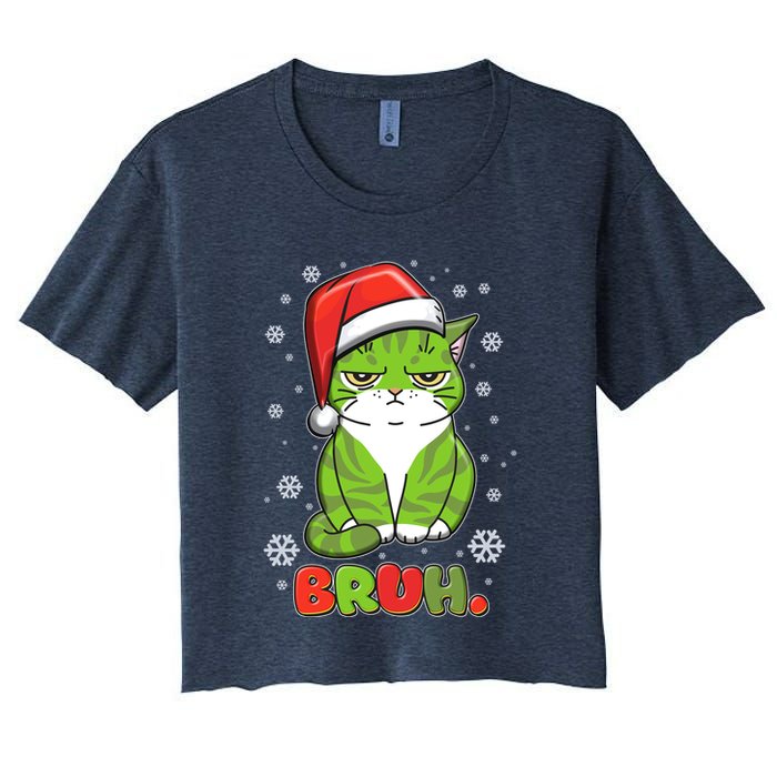 Funny Christmas Bruh Grumpy Grinch Cat Crop Top