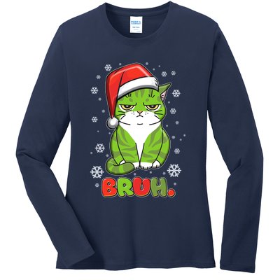 Funny Christmas Bruh Grumpy Grinch Cat Ladies Long Sleeve Shirt