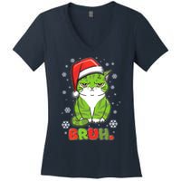 Funny Christmas Bruh Grumpy Grinch Cat Women's V-Neck T-Shirt