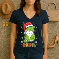 Funny Christmas Bruh Grumpy Grinch Cat Women's V-Neck T-Shirt