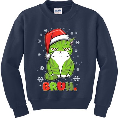 Funny Christmas Bruh Grumpy Grinch Cat Kids Sweatshirt