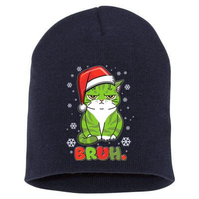 Funny Christmas Bruh Grumpy Grinch Cat Short Acrylic Beanie