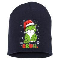 Funny Christmas Bruh Grumpy Grinch Cat Short Acrylic Beanie