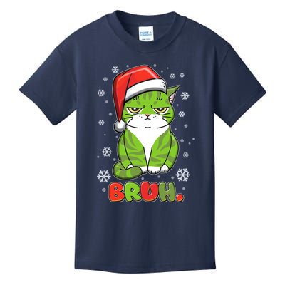 Funny Christmas Bruh Grumpy Grinch Cat Kids T-Shirt