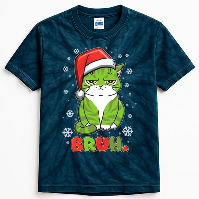 Funny Christmas Bruh Grumpy Grinch Cat Kids Tie-Dye T-Shirt
