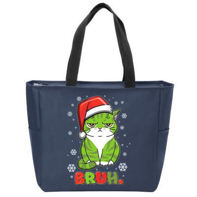 Funny Christmas Bruh Grumpy Grinch Cat Zip Tote Bag