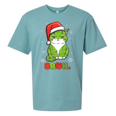 Funny Christmas Bruh Grumpy Grinch Cat Sueded Cloud Jersey T-Shirt