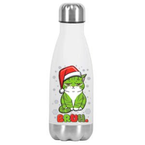 Funny Christmas Bruh Grumpy Grinch Cat Stainless Steel Insulated Water Bottle