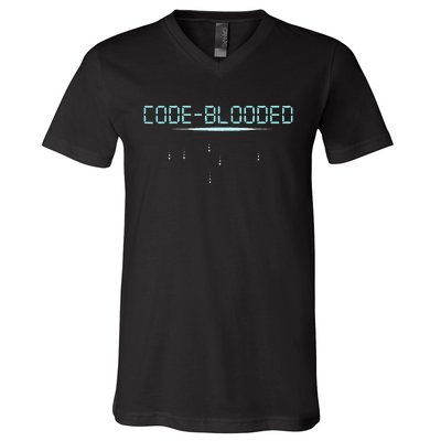 Funny Code Blooded Computer Software Programmer Binary Tree V-Neck T-Shirt