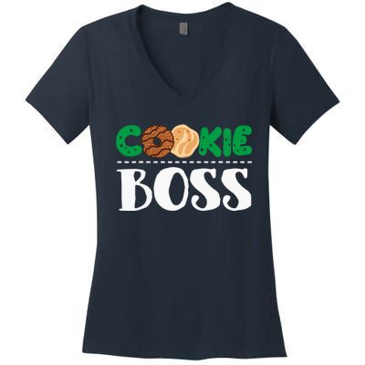 Funny Cookie Boss Girl Troop Leader Family Matching Women's V-Neck T-Shirt