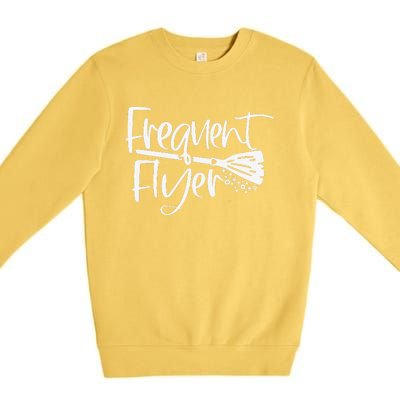 Funny Cute Broomstick Frequent Flyer Witch Halloween Premium Crewneck Sweatshirt