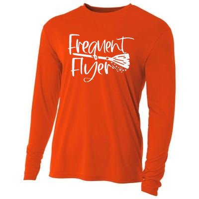 Funny Cute Broomstick Frequent Flyer Witch Halloween Cooling Performance Long Sleeve Crew