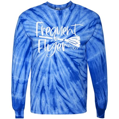 Funny Cute Broomstick Frequent Flyer Witch Halloween Tie-Dye Long Sleeve Shirt