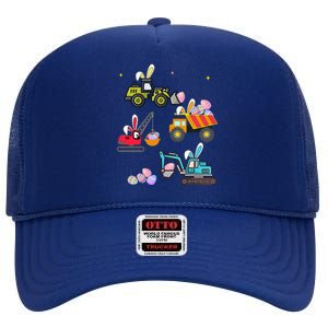 Funny Construction Bunny Easter Day Egg High Crown Mesh Back Trucker Hat