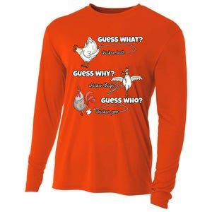 Funny Chicken Butt Guess Why Chicken Thigh Guess Who Poo Funny Gift Cooling Performance Long Sleeve Crew