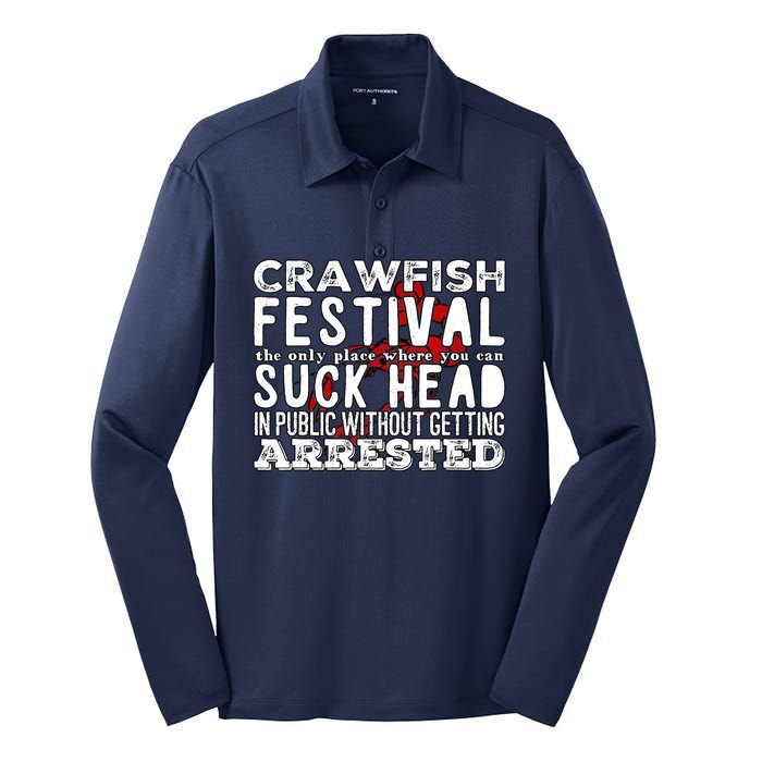 Funny Crawfish Boil Festival Silk Touch Performance Long Sleeve Polo