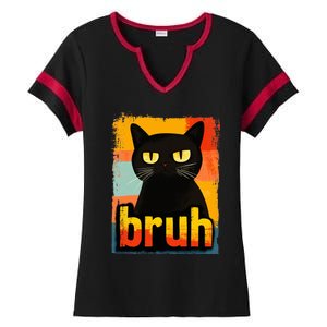 Funny Cat Bruh For Ns Women Meme Graphic Ladies Halftime Notch Neck Tee