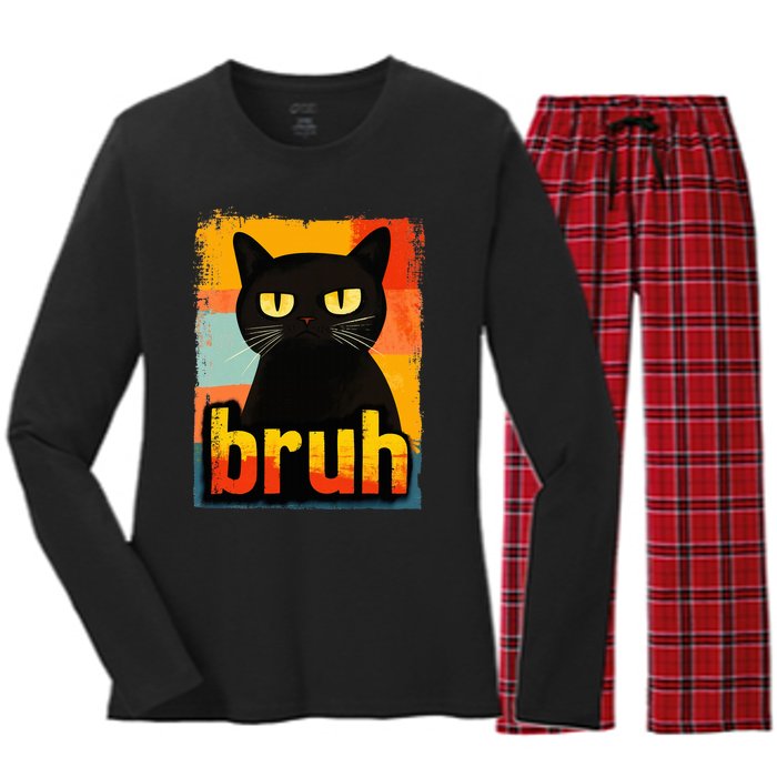 Funny Cat Bruh For Ns Women Meme Graphic Women's Long Sleeve Flannel Pajama Set 