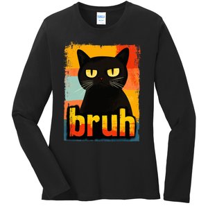 Funny Cat Bruh For Ns Women Meme Graphic Ladies Long Sleeve Shirt