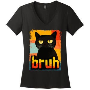 Funny Cat Bruh For Ns Women Meme Graphic Women's V-Neck T-Shirt