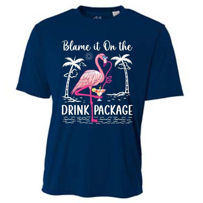 Flamingo Cruise Blame It On The Drink Package Drinking Booze Cooling Performance Crew T-Shirt