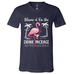 Flamingo Cruise Blame It On The Drink Package Drinking Booze V-Neck T-Shirt