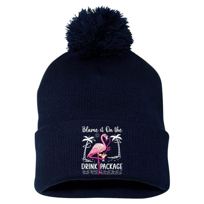 Flamingo Cruise Blame It On The Drink Package Drinking Booze Pom Pom 12in Knit Beanie