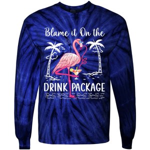 Flamingo Cruise Blame It On The Drink Package Drinking Booze Tie-Dye Long Sleeve Shirt