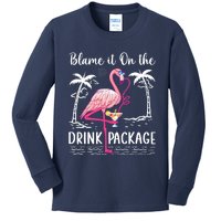 Flamingo Cruise Blame It On The Drink Package Drinking Booze Kids Long Sleeve Shirt