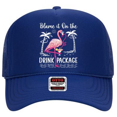 Flamingo Cruise Blame It On The Drink Package Drinking Booze High Crown Mesh Back Trucker Hat